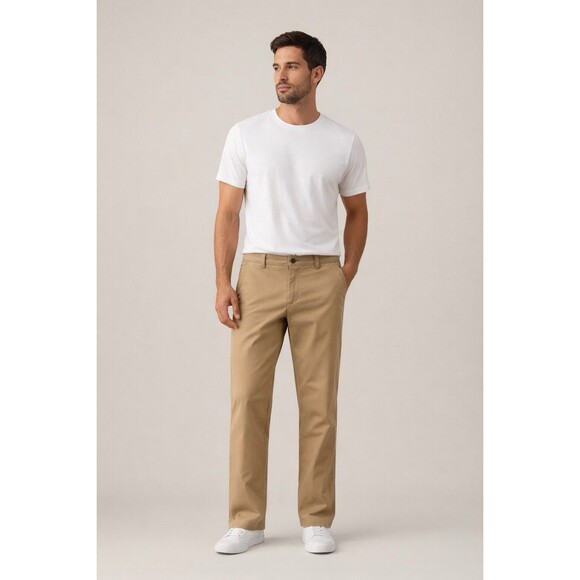 Unbranded Other - Men’s Khaki Straight Chino Pants 34x32 Stretch Casual Classic Fit